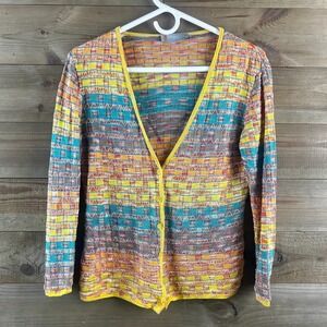 M Missoni Womens Cardigan Sweater Vneck Button Up Colorful Striped Size Medium